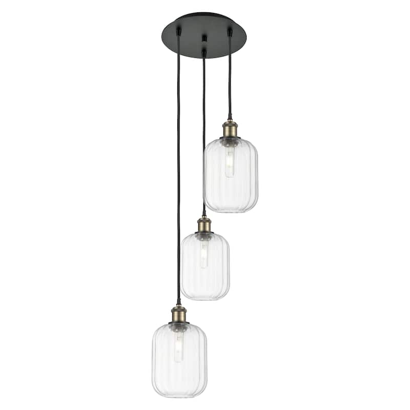 Innovations Lighting Endless Possibilities Ballston - Preston - 3 Light 13" Jar Shade Cord Hung Multi Pendant - Clear/Black Antique Brass