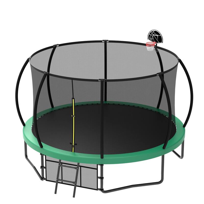 Kids Recreational Trampoline - Safety Enclosure Net, Ladder, Outdoor Use - Green - 144.09