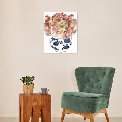 Wynwood Studio Canvas Floral and Botanical Noon Peonies Glitter Pink and Rose Pink Rustic Wall Art Canvas Print
