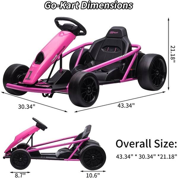 24V Kids Go Kart for Teens, Featuring Dual 300W Motors, 9Ah Large Battery, High-Speed Drifting up to 8MPH with Music and Horn