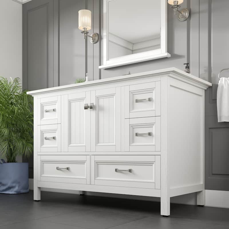 Eviva Britney 48"W x 22"D White Bathroom Vanity with White Carrara Quartz Countertop and Undermount Porcelain Sink - 48