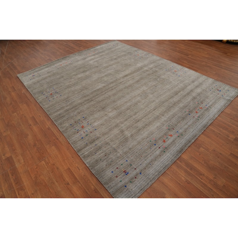Hand Knotted Oriental 100% Wool Carpet Tribal Tribal Greys & Charcoal Gabbeh Area Rug - 9' 8'' X 7' 10''