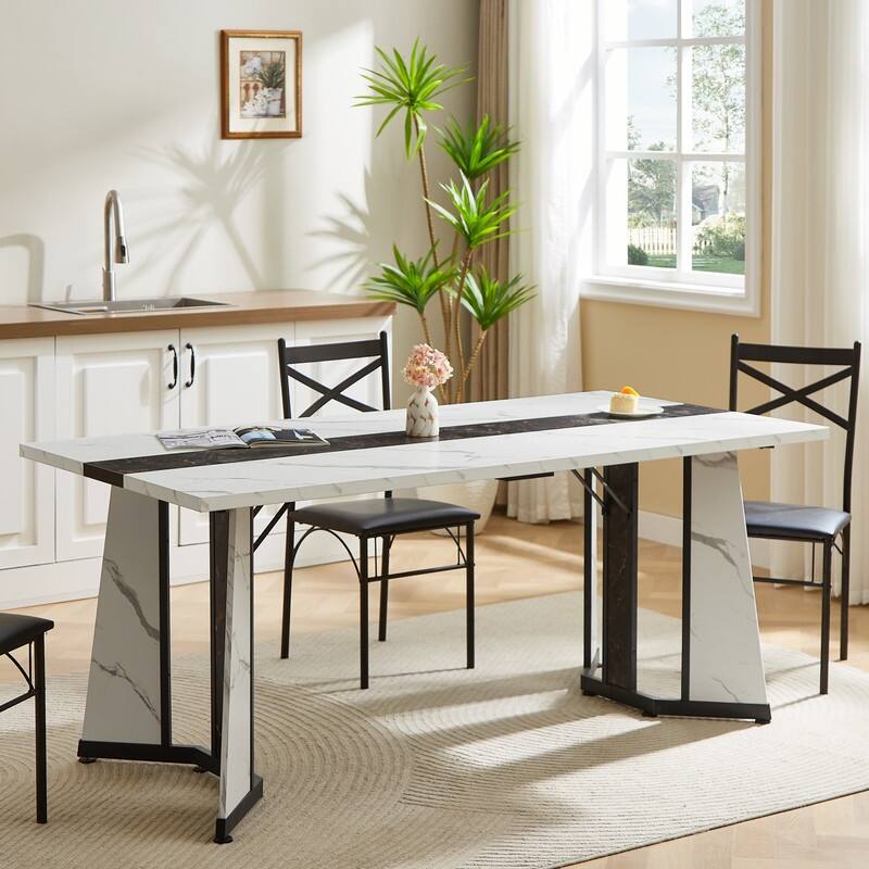 70.9" Waterproof Rectangular Dining Table with Adjustable Legs, for 8 People - White
