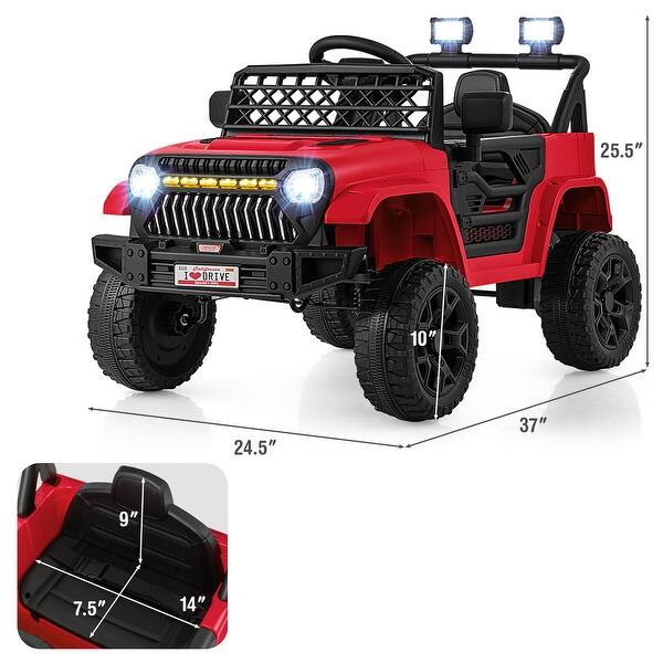 dimension image slide 6 of 7, 12V Ride On Car for Kids with LED Lights and Safety Features - 37" x 24.5" x 25.5"