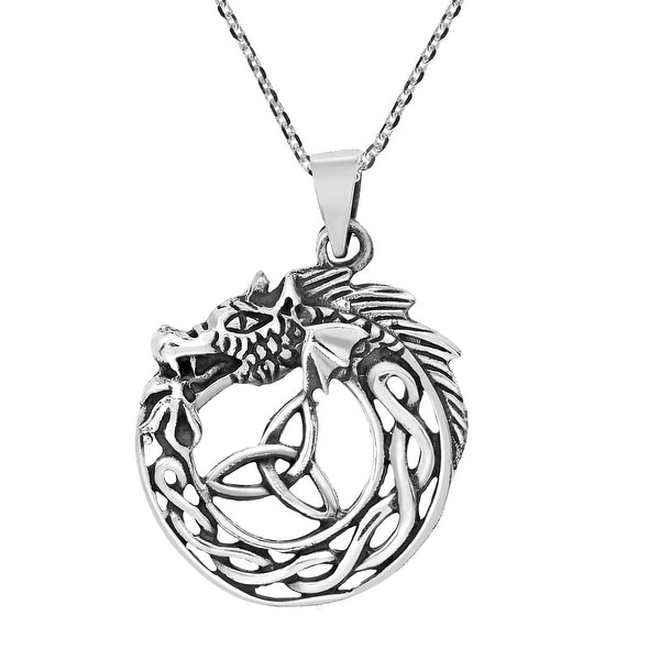 Handmade Mystic Ouroboros and Celtic Knot Sterling Silver Pendant 