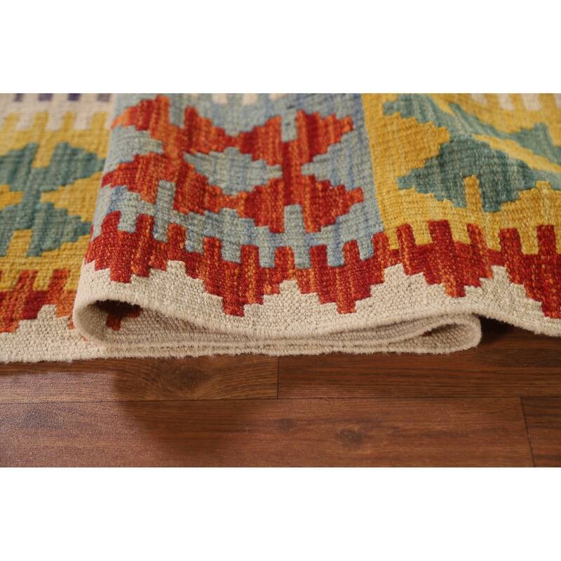 Multicolor Kilim Area Rug Flatweave Wool Carpet - 4'0"x 5'11"