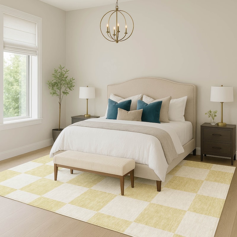 Machine Washable Indoor/ Outdoor Modern Checker Chantille Rug