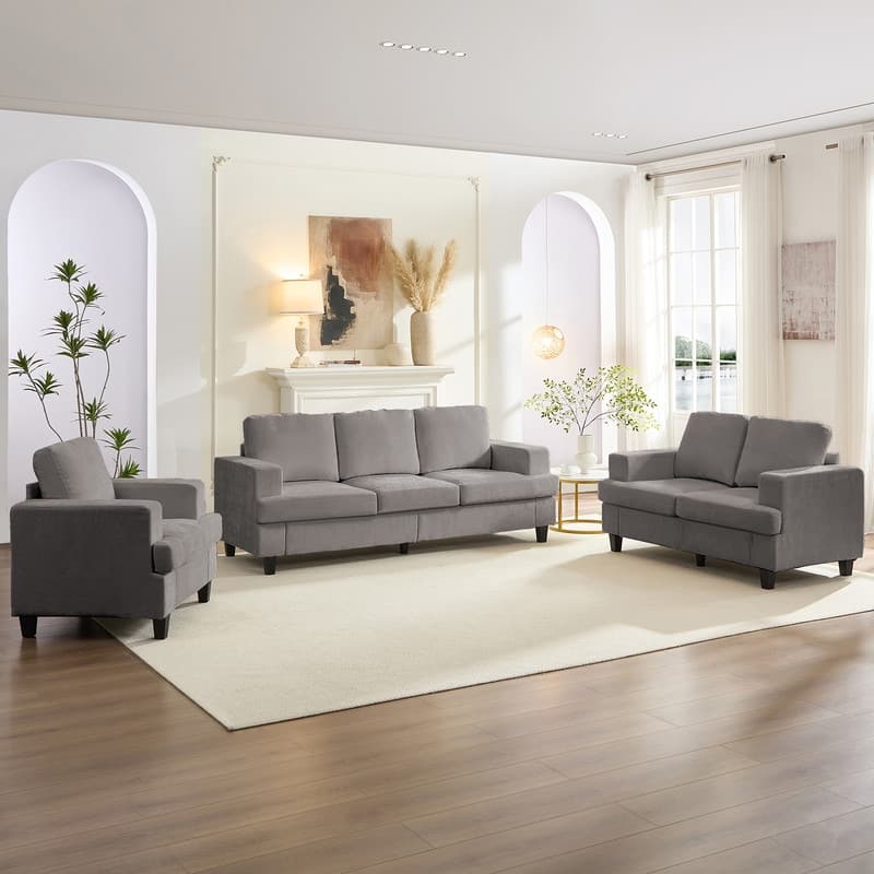 Mixoy Chenille 3 Piece Living Room Sofa Set,3-Seat Sofa/Loveseat/Armchair Sofa Sets,Modular Sectional Couch Furniture Sets