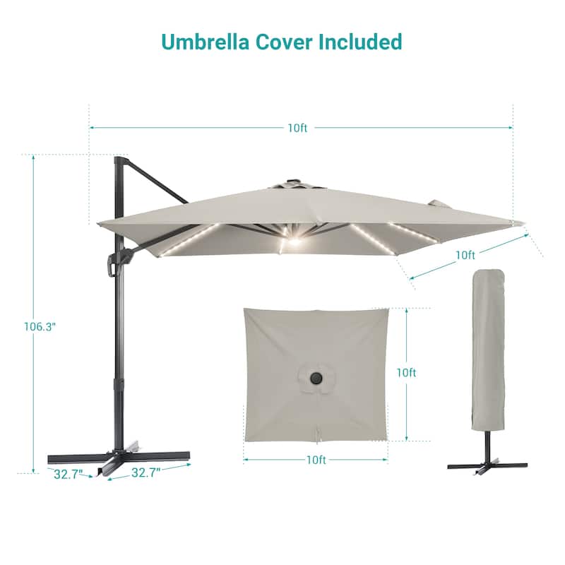 BONOSUKI 10x10FT LED Cantilever Patio Umbrella Angle Adjustment