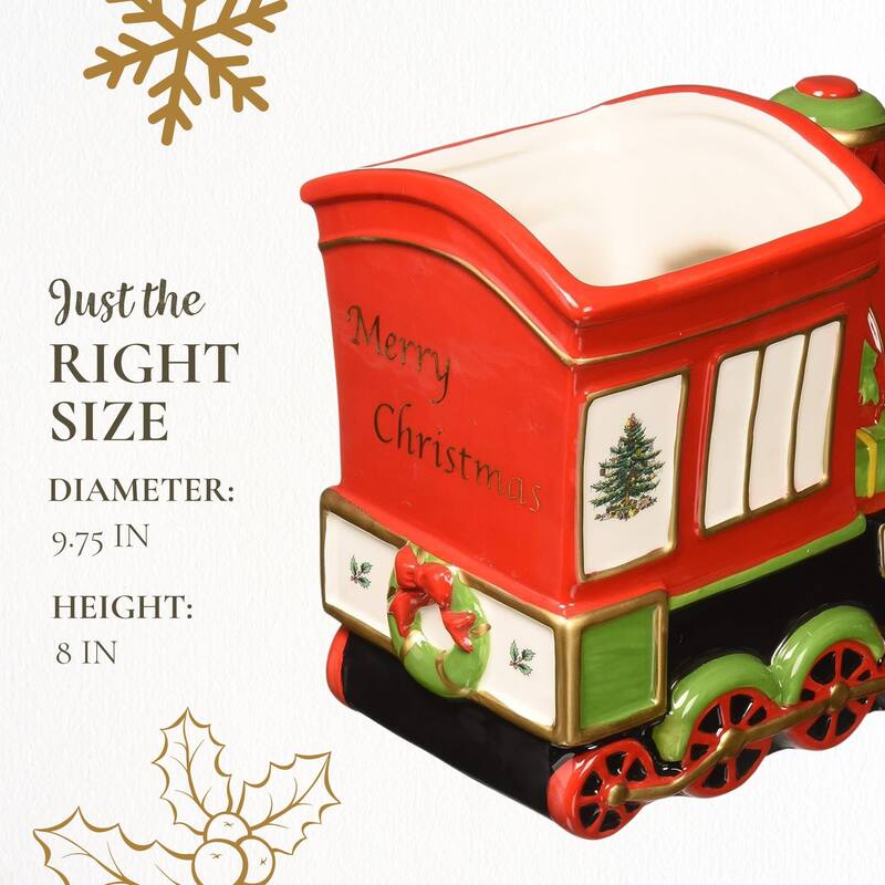 Spode Christmas Tree Figural Train Engine Candy Dish - 9.75" D x 8" H