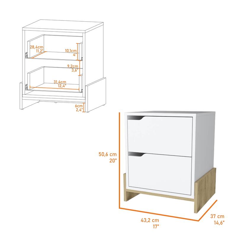 Ralston 2-Drawer Nightstand in White and Macadamia，Suitable for bedrooms,living rooms,apartments