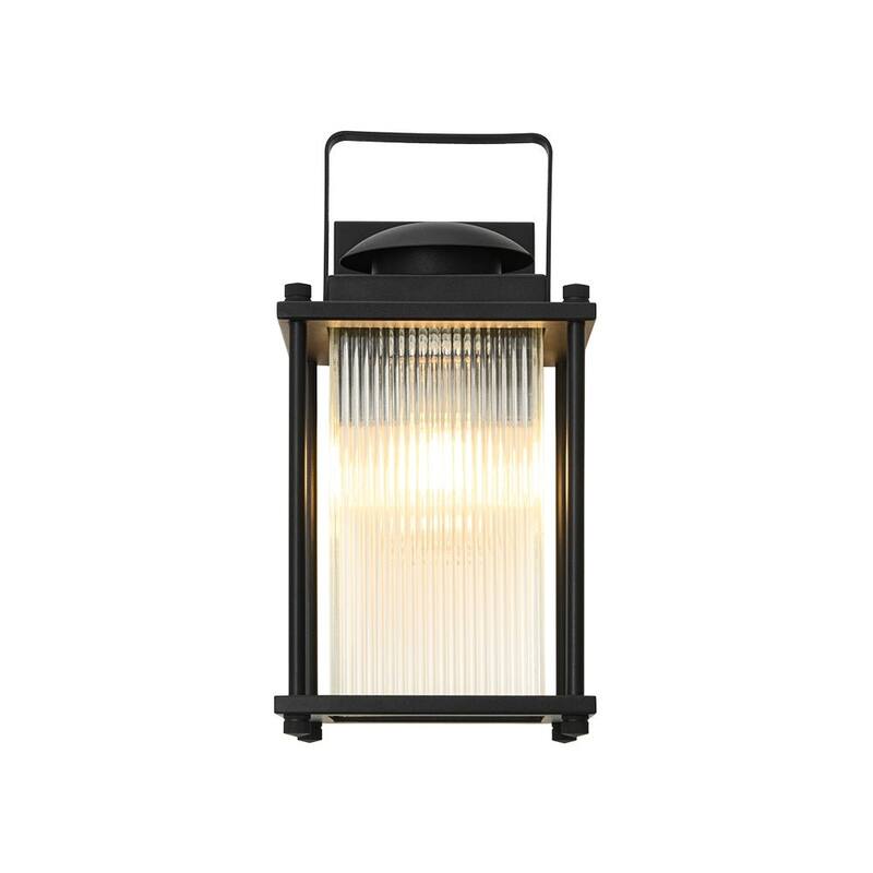 Rectangle Ribbed Glass Cage Outdoor Wall Sconce Porch Light