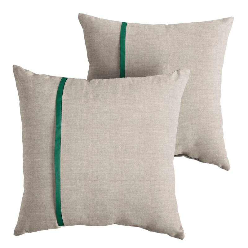 Sorra Home Sunbrella Outdoor Single Petite Flange Pillow Set of 2 - Sunbrella - Cast Silver/Canvas Forest Green - 20 in H x 20 in W x 6 in D