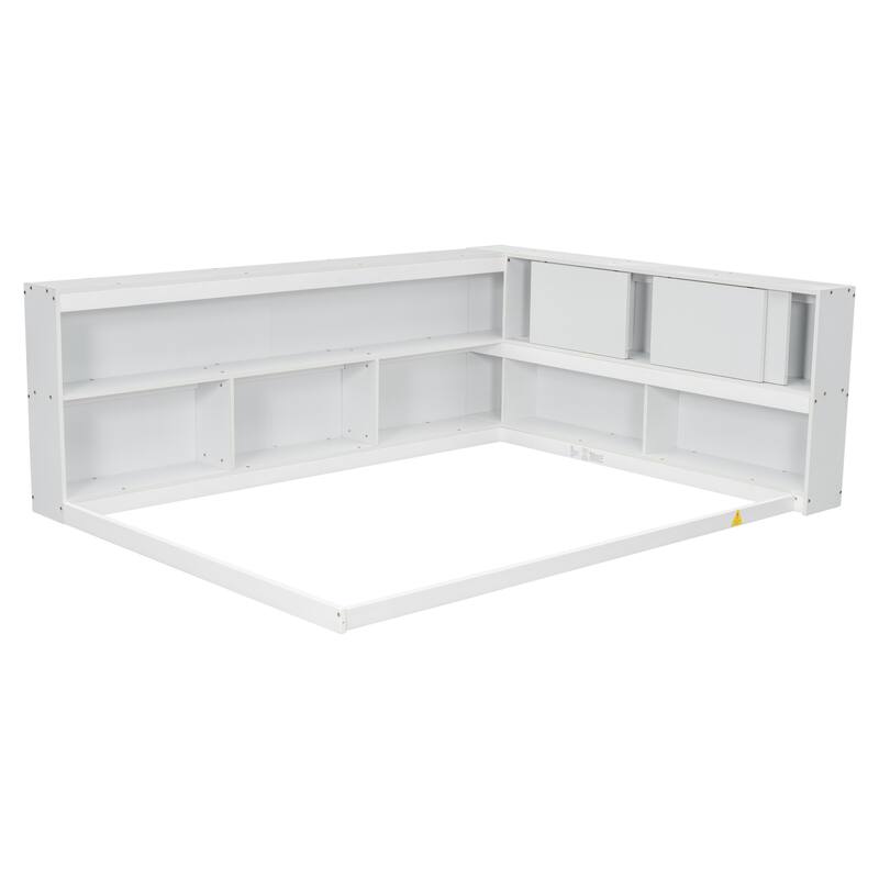Floor Bed with L-shaped Bookcases and sliding doors