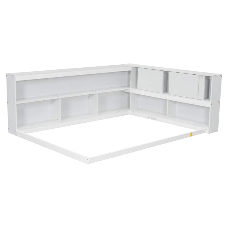 Floor Bed with L-shaped Bookcases