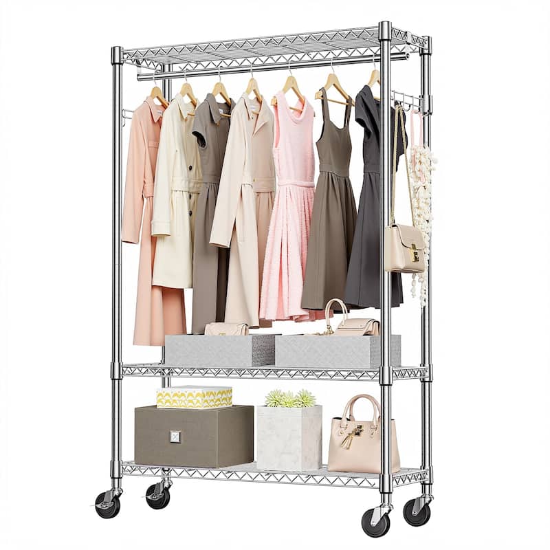 Modern Portable Freestanding Coat Rack, Heavy-Duty Coat Rack with 1 Hanging Rod and 2 Side Hooks - Beige