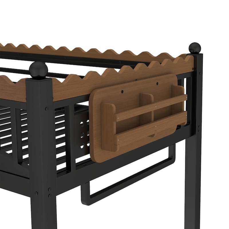 Modern Metal Loft Bed with Shelves & Bookshelf, Ladder Entry, No Box Spring Needed, Multi-Size