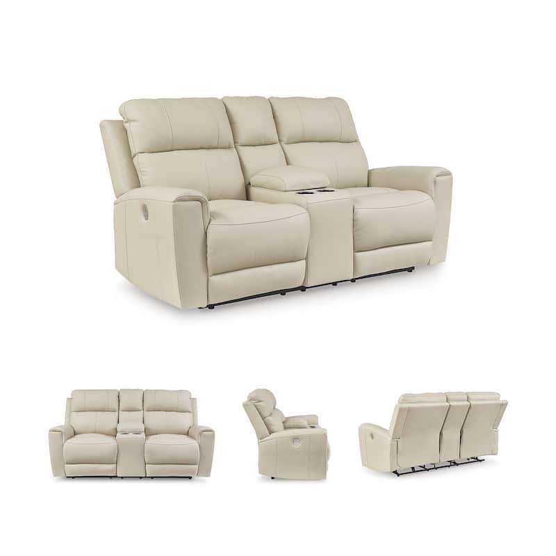 Signature Design by Ashley Dahlmoore Beige Power Reclining Loveseat with Console - 76" W x 42" D x 40" H