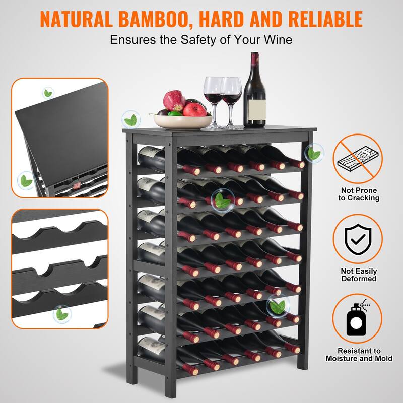 Natural Wicker Wine Rack for 42 Bottles, 7-Tier Storage with Sturdy Construction and Top Shelf - 42 Bottles