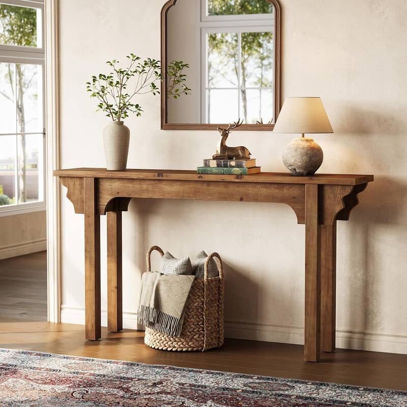 63" Solid Wood Mid-Century Modern Entryway Console Table for Living Room - 62.99"W × 11.81"D × 33.45"H