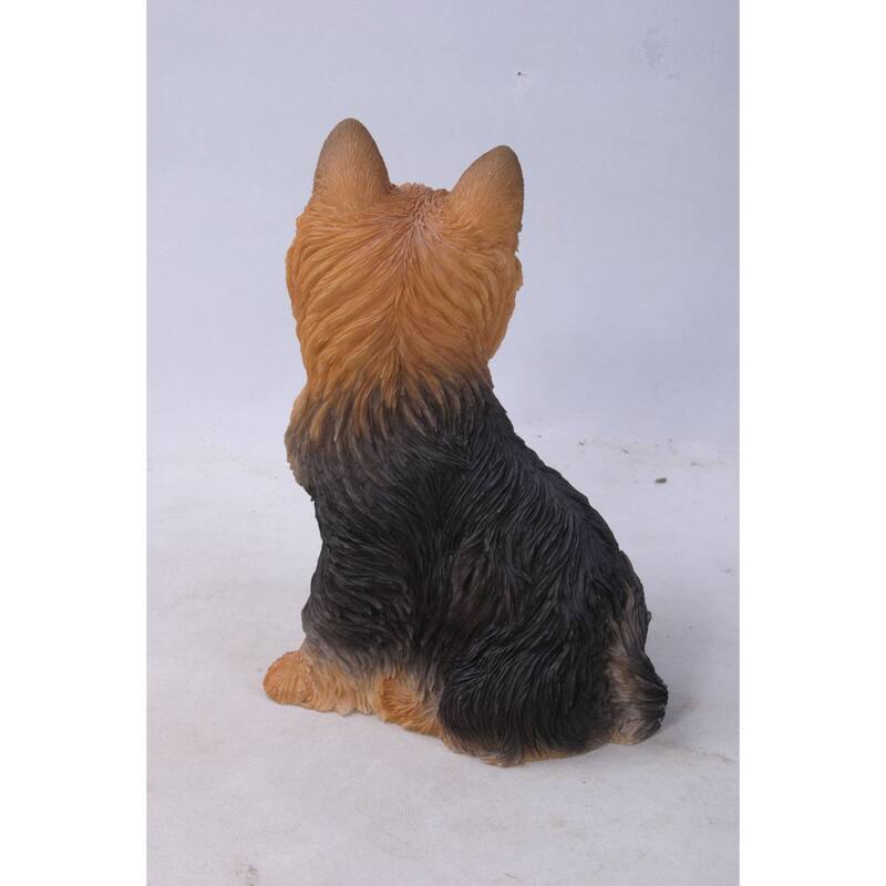 Sitting Yorkshire Terrier Outdoor Garden Statue - 9.25" - Black and Brown