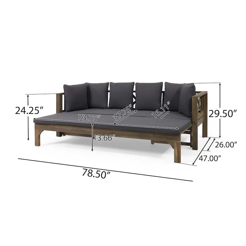 Long Beach Outdoor Extendable Acacia Wood Daybed Sofa by Christopher Knight Home