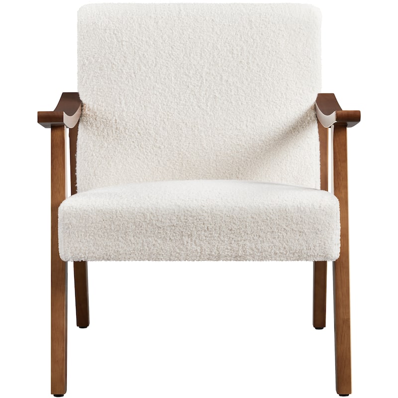 Yaheetech Upholstered Accent Chair Boucle Armchair with Solid Wood Legs - 24.5" L × 28" W × 29" H