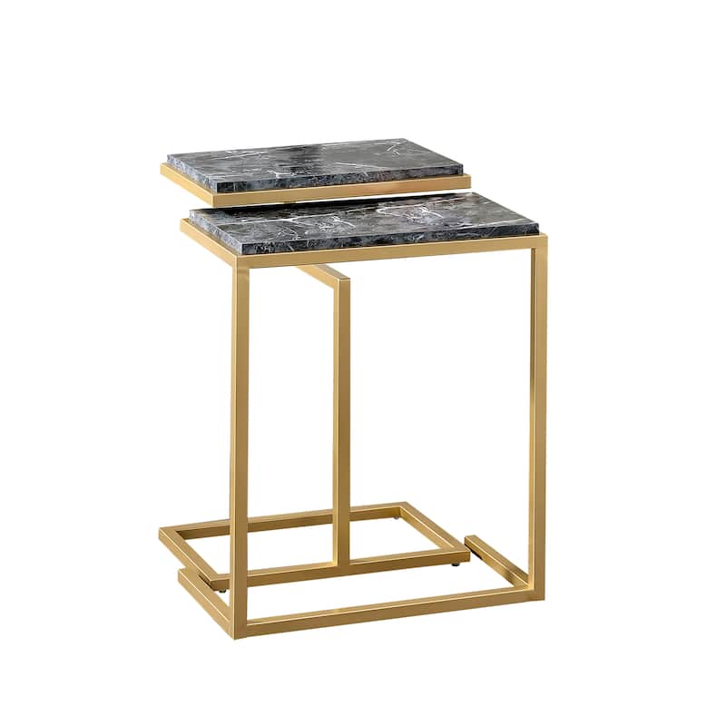 Quana Contemporary 16-inch Faux Marble 2-Piece Nesting Tables Set by Furniture of America - Black