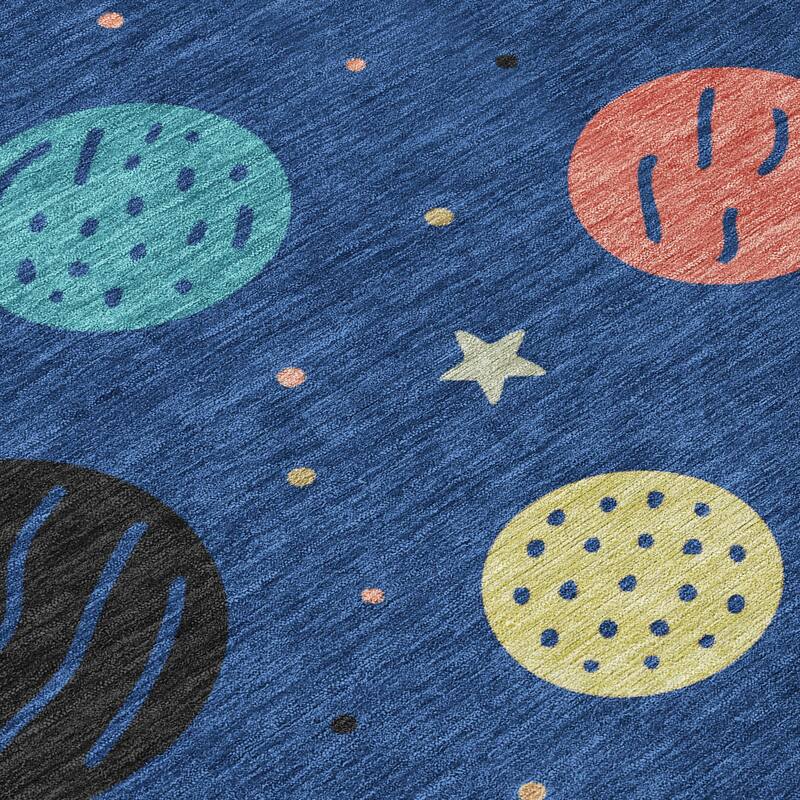 Machine Washable Indoor/ Outdoor Modern Planets Chantille Rug