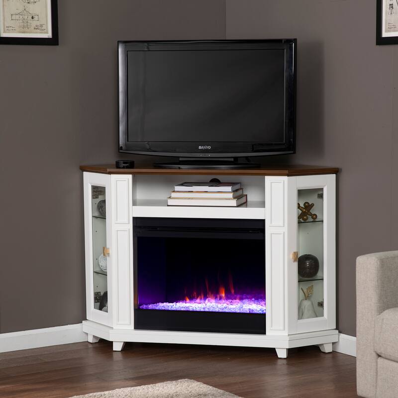 SEI Furniture Daventry Transitional White Wood Color Changing Fireplace
