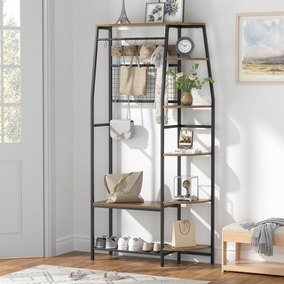 Hall Tree With Bench And Shoe Storage, Farmhouse Entryway Bench With Coat Rack Shoe Storage Bench With Soft Cushion