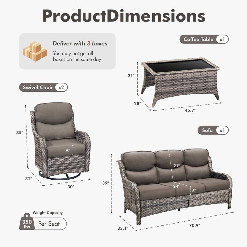 Meyreso 4-Piece Wicker Outdoor Patio Conversation Set with 5-Inch Thick Olefin Cushions