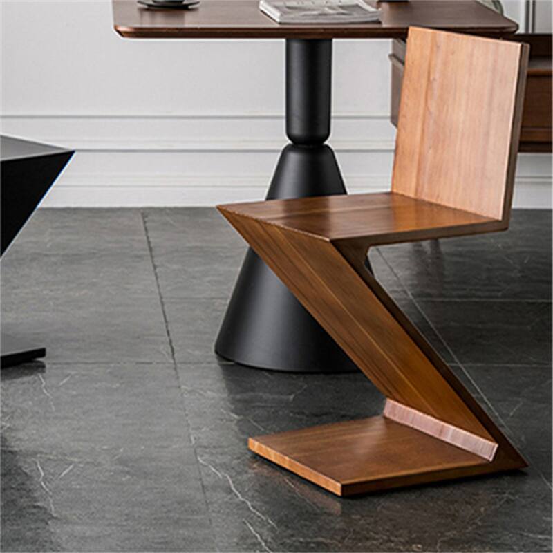 Z-shaped Dining Chair with Solid Wood Backrest Creative Retro Single Seat
