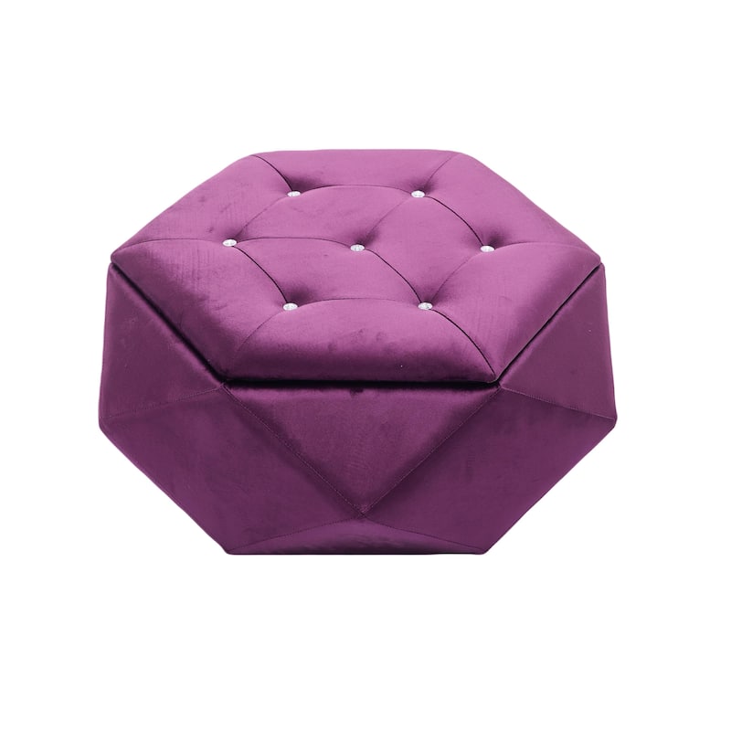 Elegant Velvet Polygon Diamond Tufted Storage Ottoman, Multi-Functional Footrest and Seating Solution, Practical Storage