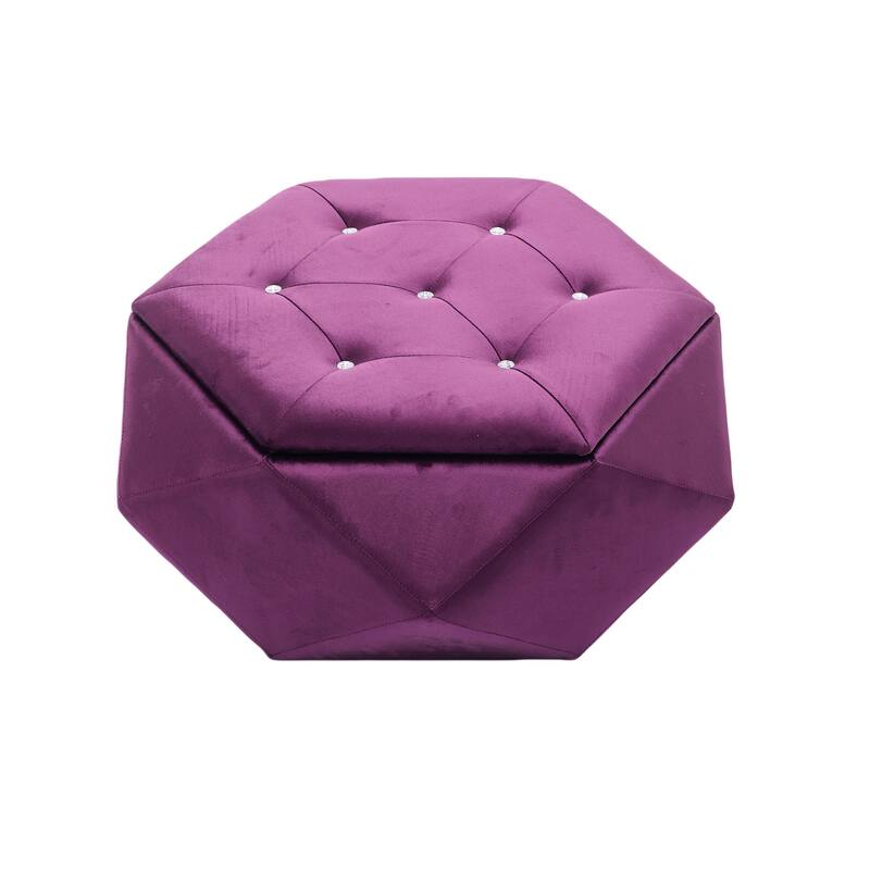 Velvet Polygon Ottoman with Diamond Lid, Multi-Functional Tufted Stroage Ottoman for Bedroom Entryway Foot Rest Stool