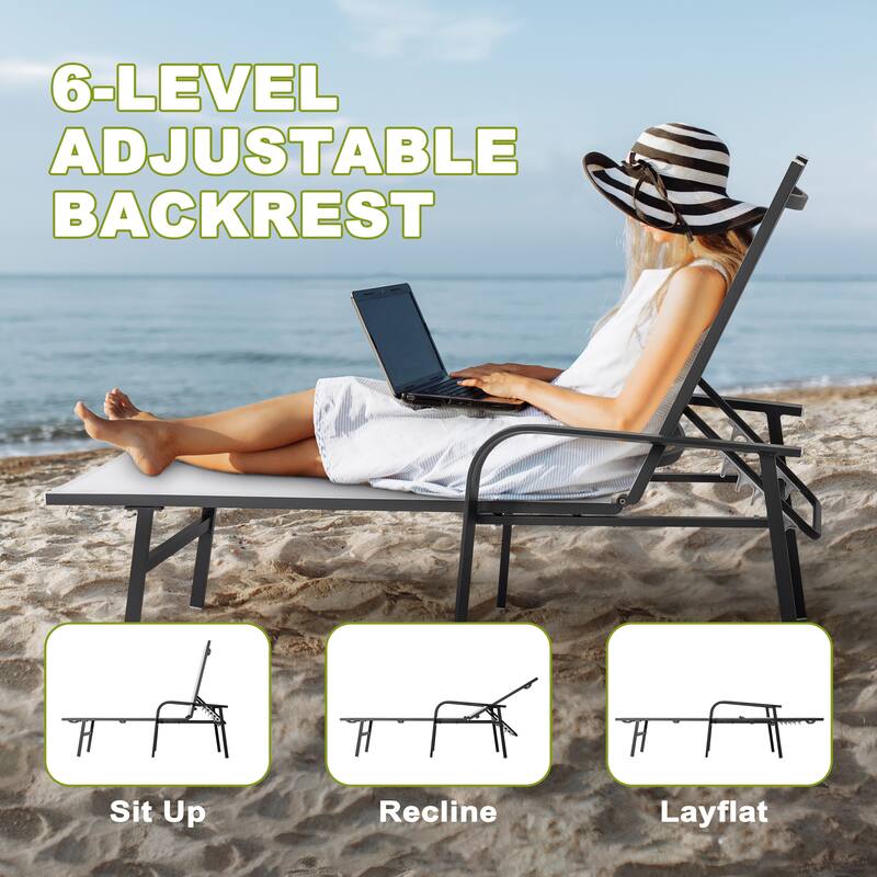 Outdoor Textilene Lounge Chair with Aluminum Frame, 6 Reclining Levels