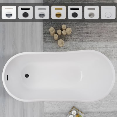 Vanity Art 59-Inch Acrylic Freestanding Soaking Bathtub with Overflow & Pop-up Drain - 59"