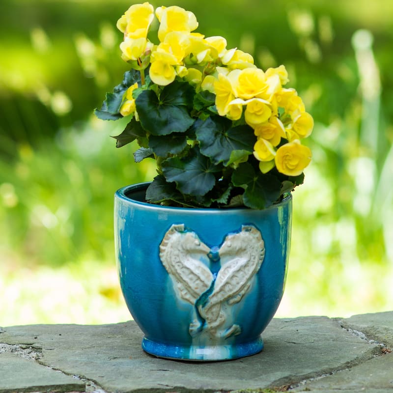Euro Ceramica Grotto Aqua 7" Seahorse Planter - 7 in. x 6.75 in. x 6.5 in.