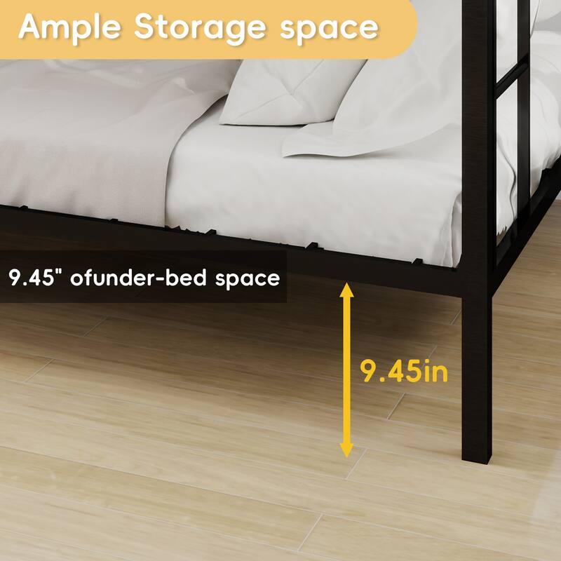 Queen Multi-Functional Square Tube Iron Bunk Bed, Robust Metal Frame Resists Wear, Ideal for Optimizing Vertical Space