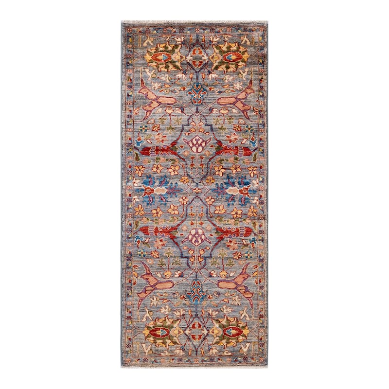 One of a Kind Hand Knotted Traditional Tribal Traditional Area Rug - 4' 10" X 2' 0"