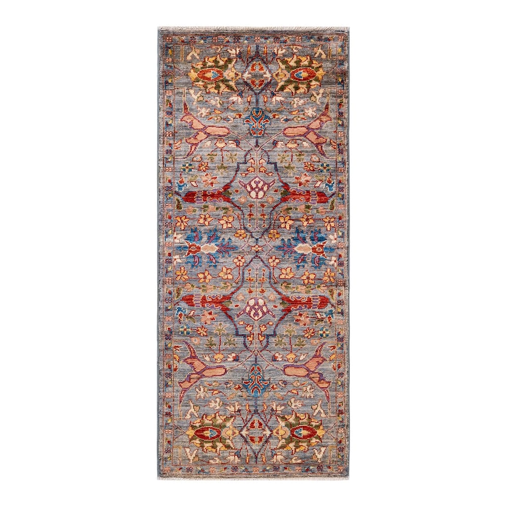 One of a Kind Hand Knotted Traditional Tribal Traditional Area Rug - 4' 10" X 2' 0"