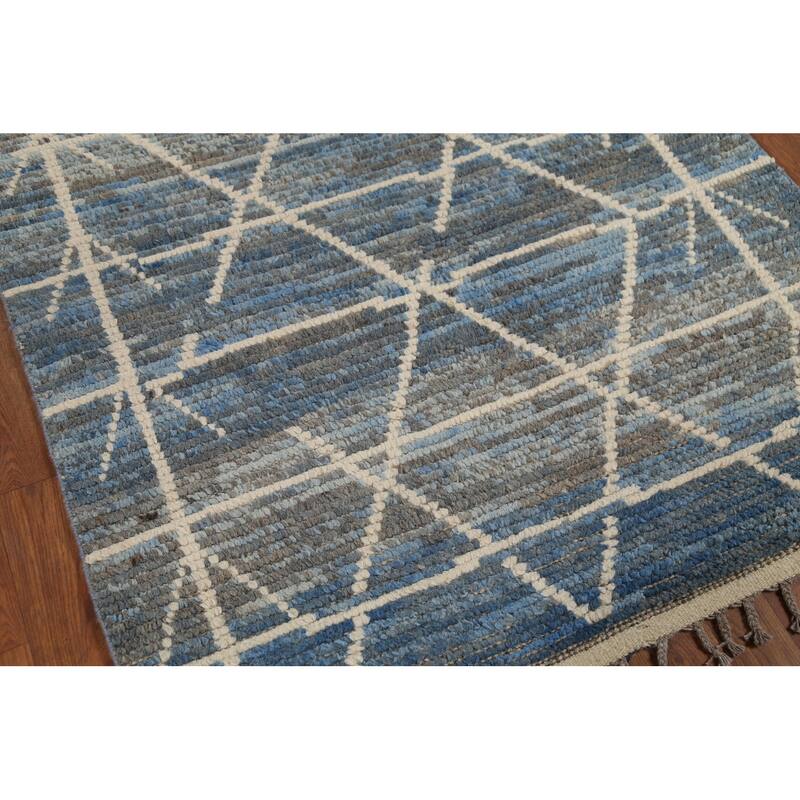 Striped Blue Moroccan Oriental Area Rug Handmade Wool Carpet - 3'10"x 6'9"