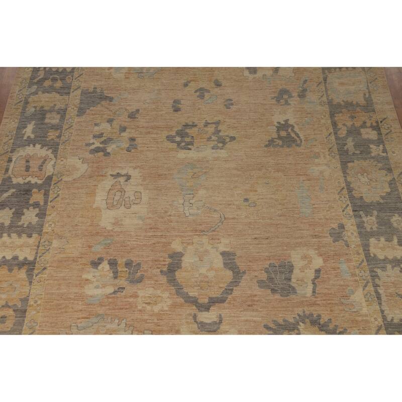 Vegetable Dye Oushak Turkish Rug Handmade Orange Wool Carpet - 8'10" x 12'2"