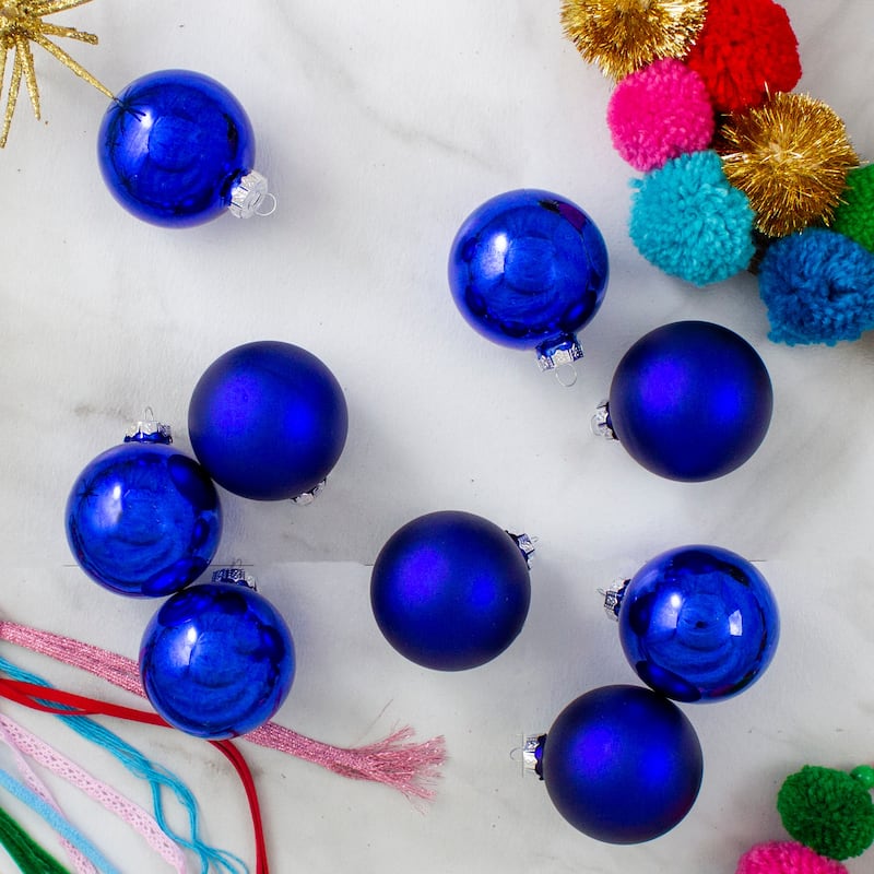 9ct Shiny Matte Blue and Silver Glass Ball Christmas Ornaments 2.5"