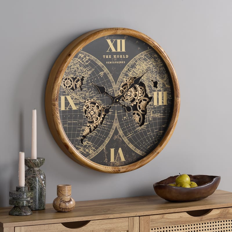 SEI Furniture Clayton World Gear Wall Clock - 25"W x 3"D x 25"H - Black/Gold