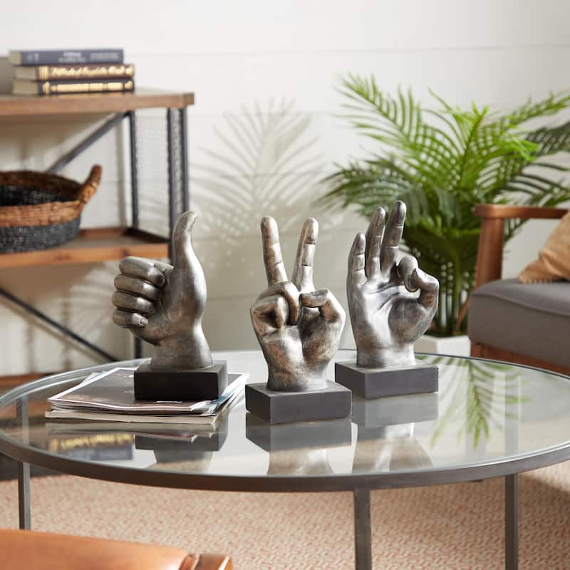 Dark Gray or Silver Polystone Hands Decorative Sculpture (Set of 3)
