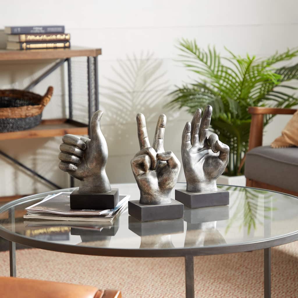 Dark Gray or Silver Polystone Hands Decorative Sculpture (Set of 3)