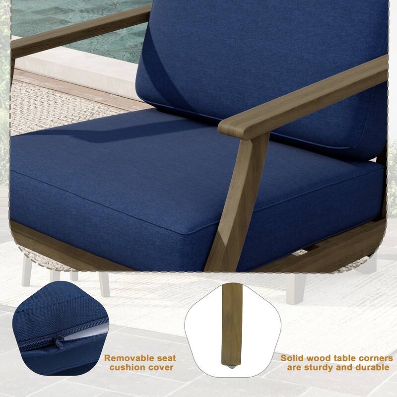 2 Set Patio Teak Wood Outdoor Chair with Cushions