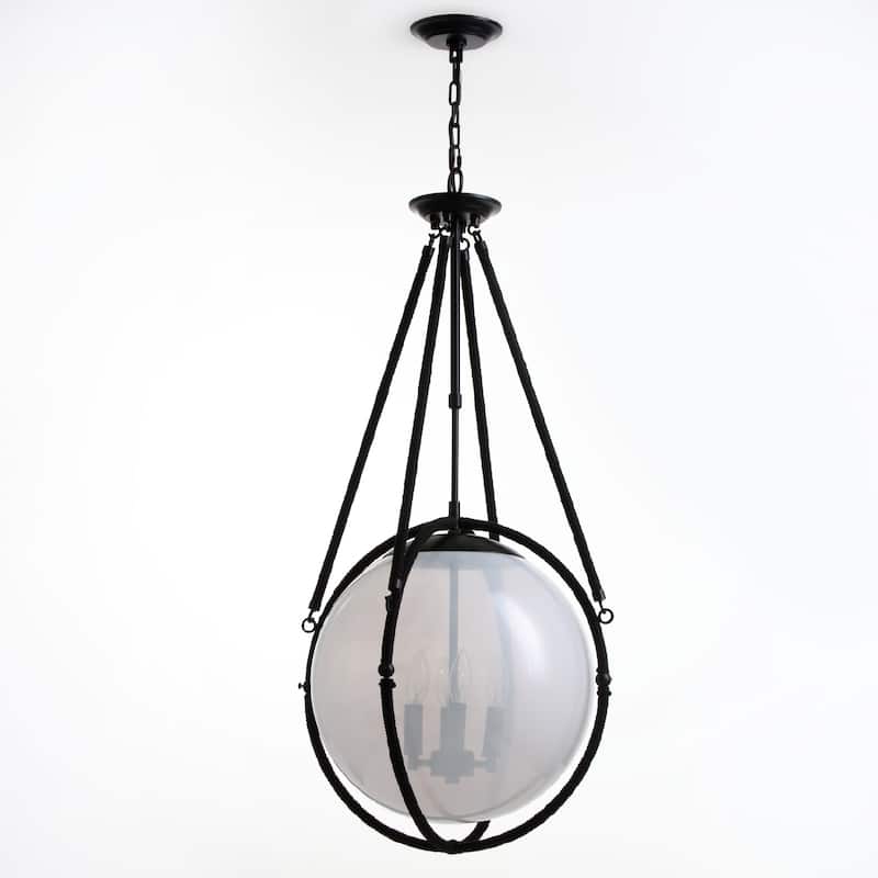 VidaLite Voyager 4-Light Matte Black Pendant, Hanging Pendant Light With Rope Detailing and Smoked Glass Shade - 38" x 18"