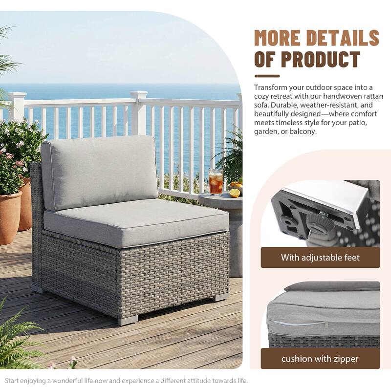 Outdoor Wicker Sectional Sofa 8-Piece Set with Fire Pit Table